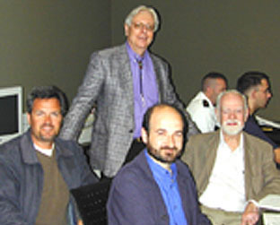 Dean Abernathy, UCLA Cultural VR Lab (left); Jose Suarez Otero, Archeologist and Conservator, Cathedral of Santiago de Compostela (center); John Williams, Visiting Mellon Professor of the History of Art and Architecture, University of Pittsburgh (right); John Dagenais, Professor of Spanish and Portuguese (top).