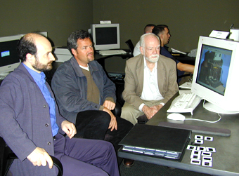 Jose Suarez Otero, Archeologist and Conservator, Cathedral of Santiago de Compostela (left); Dean Abernathy, UCLA Cultural VR Lab (center); John Williams, Visiting Mellon Professor of the History of Art and Architecture, University of Pittsburgh (right)